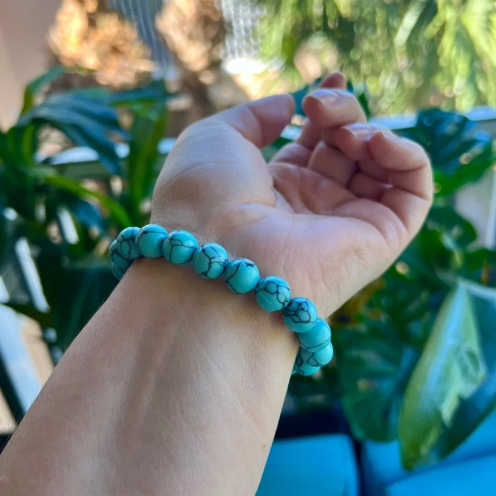 Turquoise Beaded Bracelet with S925 Barrel Charm